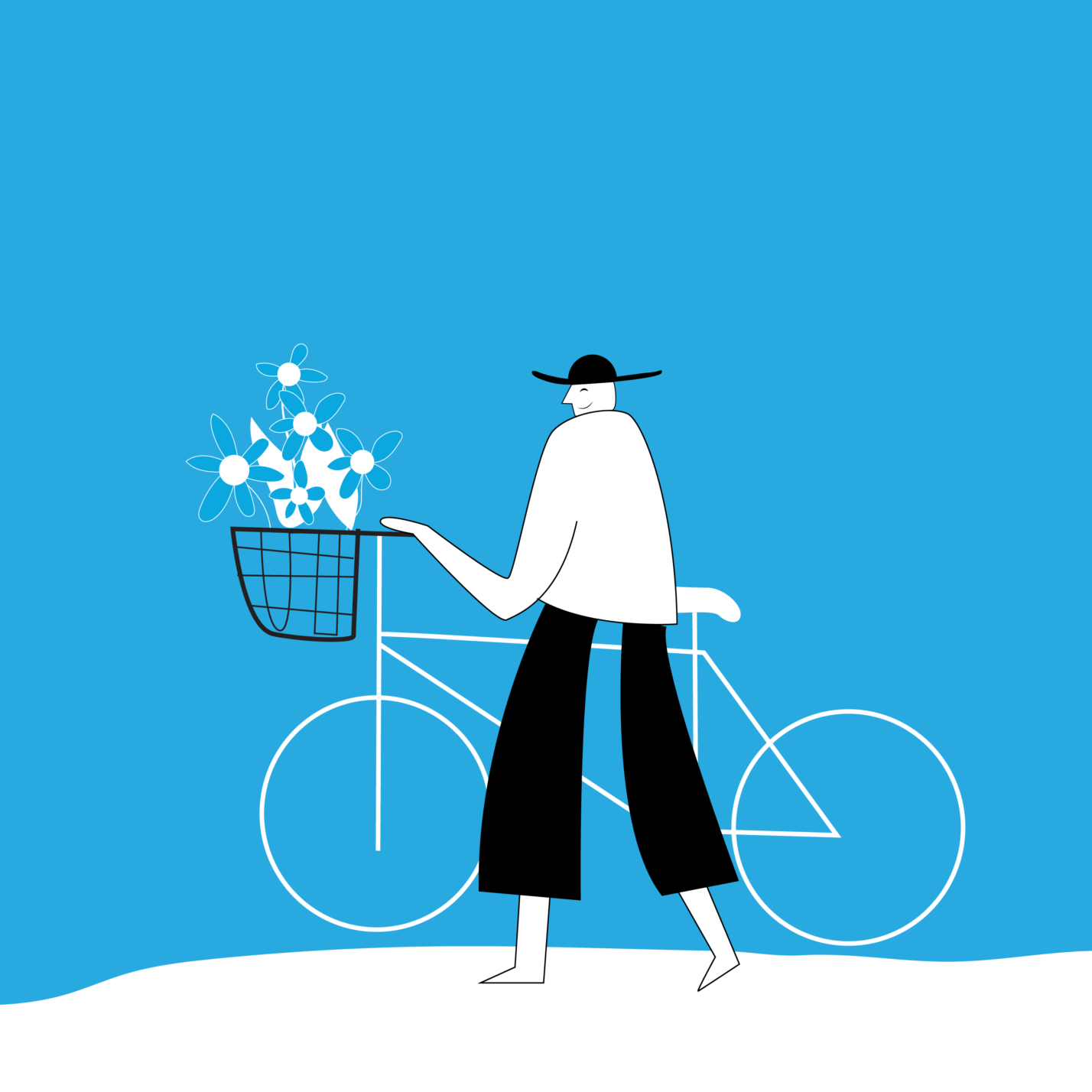 People riding bike blue hipster minimalistic illustration social media content 